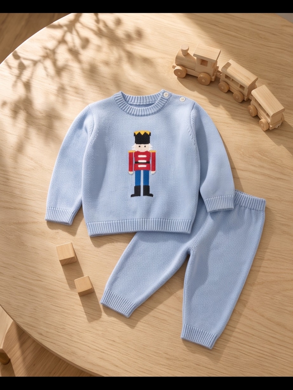 Edgehill Collection Light Blue Knit Nutcracker Sweater & Pants Set